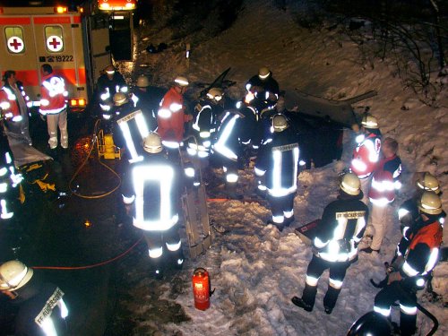 Unfall auf schneeglatter Fahrbahn – Feuerwehr befreite eingeklemmten Pkw-Lenker